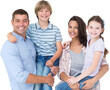 Happy parents carrying children over white background