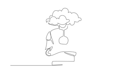 Poster - Animated self drawing of continuous line draw cloud head robot. Robotic with empty head cloud instead. Humanoid robot cybernetic organism. Future robotic development. Full length single line animation