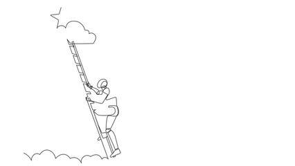 Poster - animated self drawing of continuous line draw robot climbing ladder to reach out for stars. modern r