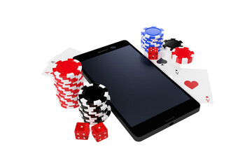 Wall Mural - Smartphone with playing cards and casino tokens