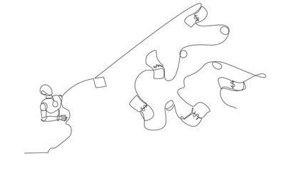 Poster - Self drawing animation of single line draw robot using big magnet to attract money. Future technology development. Artificial intelligence machine learning. Continuous line draw. Full length animated