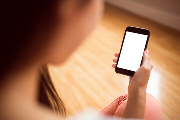 Poster - Asian woman using phone with copy space