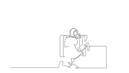 Poster - Animated self drawing of continuous line draw robot plumber repairing installation of batteries heater radiator. Humanoid robot cybernetic organism. Future robotic. Full length single line animation