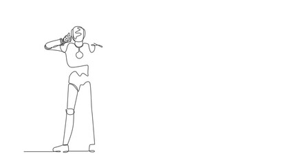Poster - animated self drawing of continuous one line draw robot with two thumbs up gesture. deal, like, agre