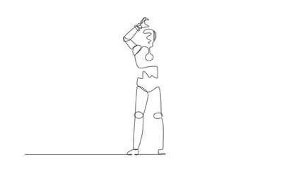 Poster - Animated self drawing of continuous line draw robot making or gesturing heart symbol with fingers over head. Robotic artificial intelligence. Electronic technology. Full length one line animation