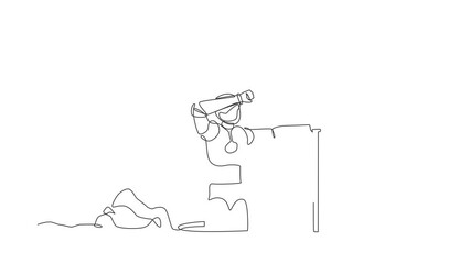 Poster - self drawing animation of single one line draw robot wipes sweat on forehead while digging hole. fut