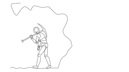 Poster - animated self drawing of continuous one line draw robot gives up digging not knowing treasure chest 