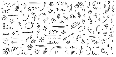 sketch element line set. abstract nature element decoration graphic icon set. sketch hand drawn line