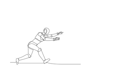 Poster - self drawing animation of single line draw robot running chasing after run away money. future techno