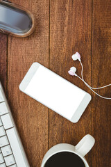 Poster - White smartphone with cup of coffee