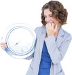 Worried businesswoman looking at clock