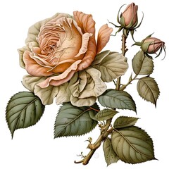 Poster - English garden rose isolated on white background clipart. generated by AI