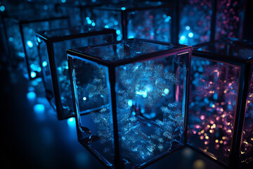 Fototapete - Quantum computer, with qubits changing state, achieving quantum supremacy. Conceptual illustration. Generative AI