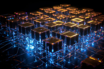 Fototapete - Quantum computer, with qubits changing state, achieving quantum supremacy. Conceptual illustration. Generative AI