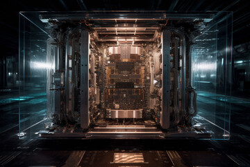Fototapete - Quantum computer, with qubits changing state, achieving quantum supremacy. Conceptual illustration. Generative AI
