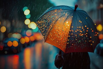 Poster - umbrella raining. People with an umbrella. AI generated