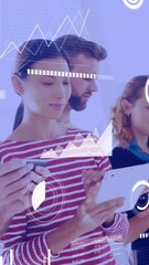 Poster - Animation of data processing over diverse business people using tablets