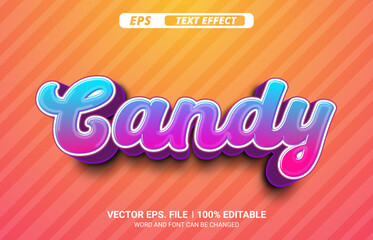 Wall Mural - Candy 3d editable vector text effect on striped yellow background