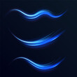 Light line neon swirl effect. Vector glitter light fire flare trace. Bokeh blue light glitter round wave line with sparkling particles. Magic sparkle swirl trail effect on transparent background