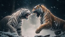 Majestic Snow Tigers Fighting, Generative AI