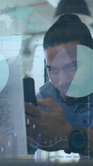 Poster - Animation of financial data processing over biracial businessman using smartphone