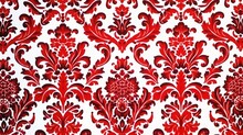 Red Wallpaper Vintage Flock With Red Damask Design On A White Background Retro Vintage Style Generative AI