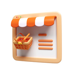 Poster - 3d orange shopping icon for UI UX web mobile apps social media ads designs. icon isolated on white background. 3d rendering illustration. Clipping path.