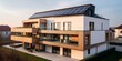 immeuble neuf avec des panneaux solaires sur le toit - generative ai