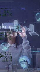 Poster - Animation of data processing and digital interface over biracial businesswoman using vr headset