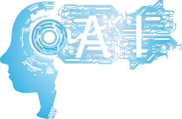 Fototapete - Ai robot of binary coding processing over blue line with circuit board and circle tech.illustration for elements
