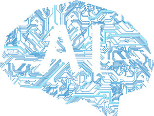 Fototapete - Ai brain of binary coding processing over blue line with circuit board and circle tech.illustration for elements