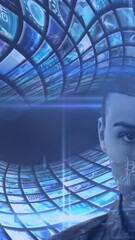 Poster - Animation of digital screens over caucasian woman