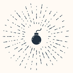 Poster - Grey Bomb ready to explode icon isolated on beige background. Abstract circle random dots. Vector