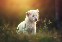 Portrait Of A Beautiful Cute White Lion Cub