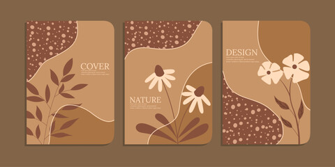 Wall Mural - set of simple book cover templates with beautiful hand drawn floral decorations. abstract botanical background.size A4 For notebook, diaries, planner, school, brochure, book, catalog