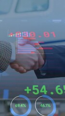 Poster - Animation of financial data processing over people shaking hands