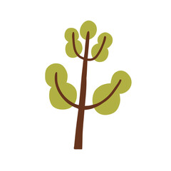 Poster - Abstract primitive tree. Kids naive simple-shaped forest plant. Stylized childish botanical clipart with leaf, branch, trunk. Flat vector illustration isolated on white background