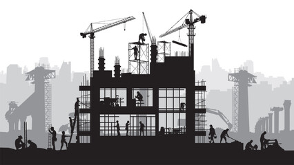 Construction vector background, Worker in a building site, Labour day background.