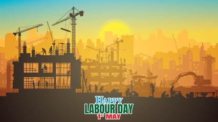 Construction vector background, Worker in a building site, Labour day background.