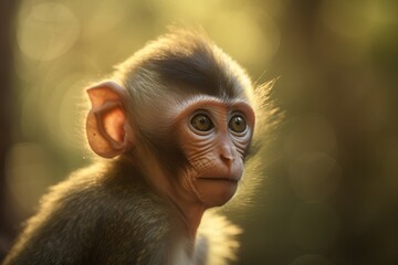 Cute little baby monkey sitting in the midday sun