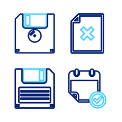 Poster - set line calendar with check mark, floppy disk, delete file document and icon. vector