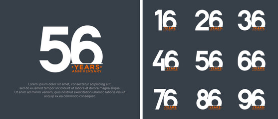 set of anniversary logo style white and orange color on grey background for special moment