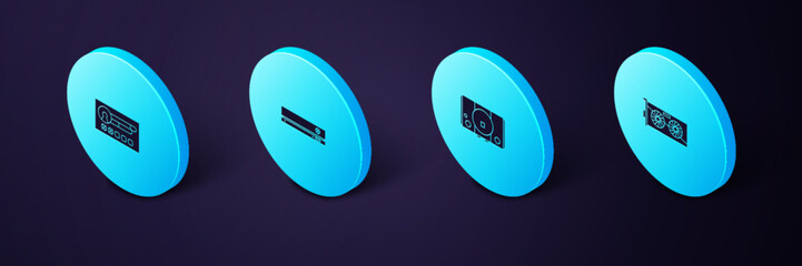 Poster - Set Isometric Video graphic card, game console, and Create account screen icon. Vector