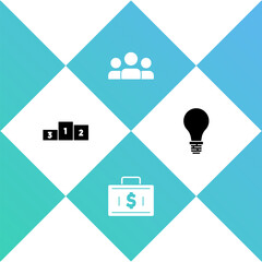 Poster - Set Business podium, Briefcase and money, Users group and Light bulb with concept of idea icon. Vector