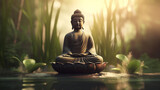 buddha statue in green zen environment