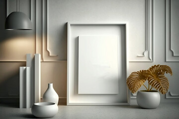 Wall Mural - mockup poster frame in minimalist modern interior; generative AI