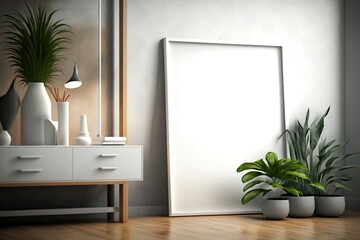 Wall Mural - mockup poster frame in minimalist modern interior; generative AI