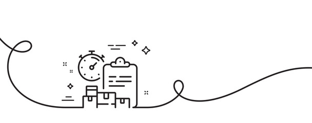 Poster - Delivery report line icon. Continuous one line with curl. Parcel documents sign. Express service symbol. Delivery report single outline ribbon. Loop curve pattern. Vector