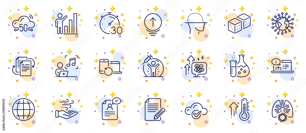 Outline set of Coronavirus, 5g cloud and Face scanning line icons for ...