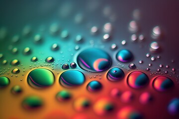 Wall Mural - Drops of water in macro on a rainbow gradient. Generative AI